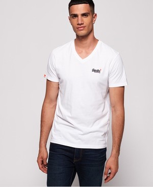 Superdry Organic Cotton Vintage Embroidery V-Neck Férfi Pólók Fehér | CVAMT9762